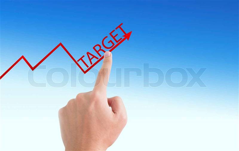 Man point finger on the screen with graph, stock photo