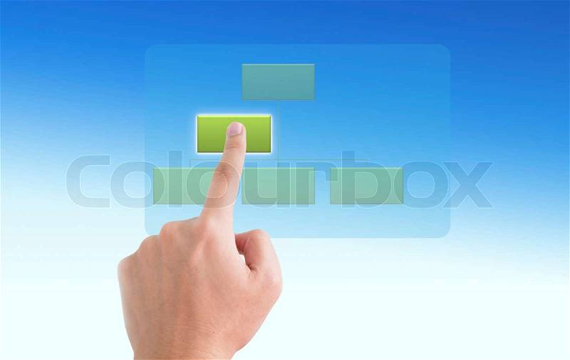 Man point finger on the screen with chart, stock photo