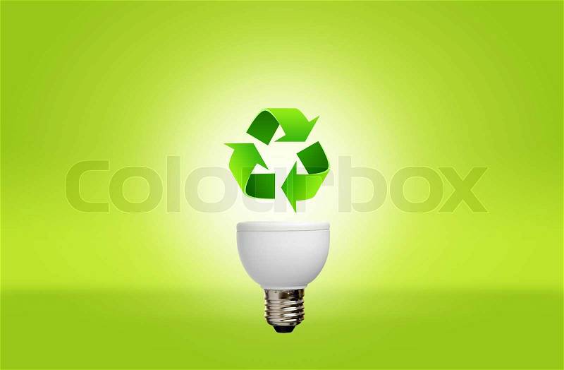 Lamp with recycle symbol for green eco concept, stock photo