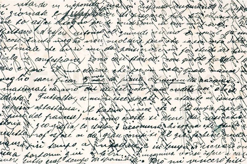Old handwritten text in italian language, stock photo