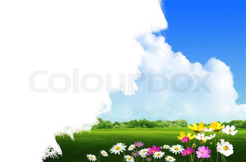 Paint land scape green grass background, stock photo