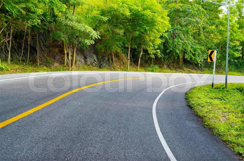Asphalt road sharp curve, stock photo