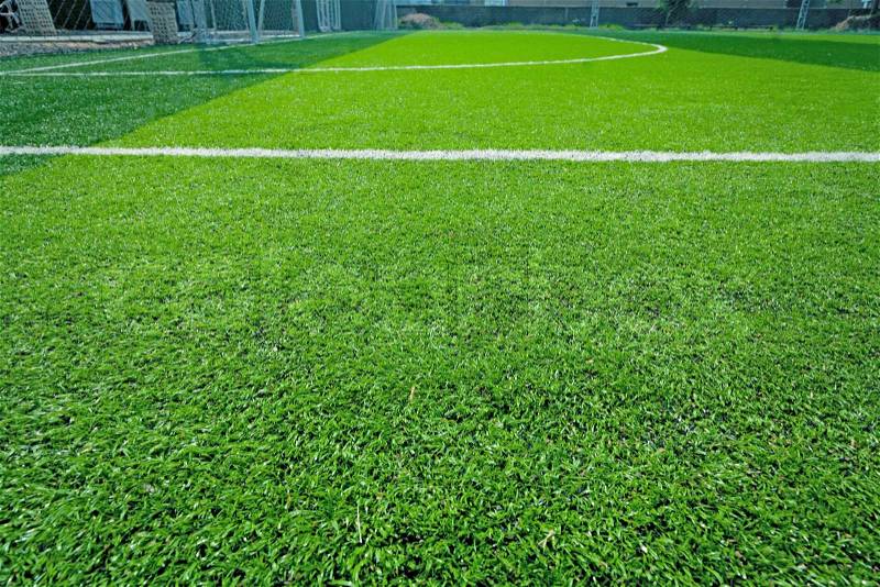 Artificial grass soccer field indoor outdoor for background, stock photo