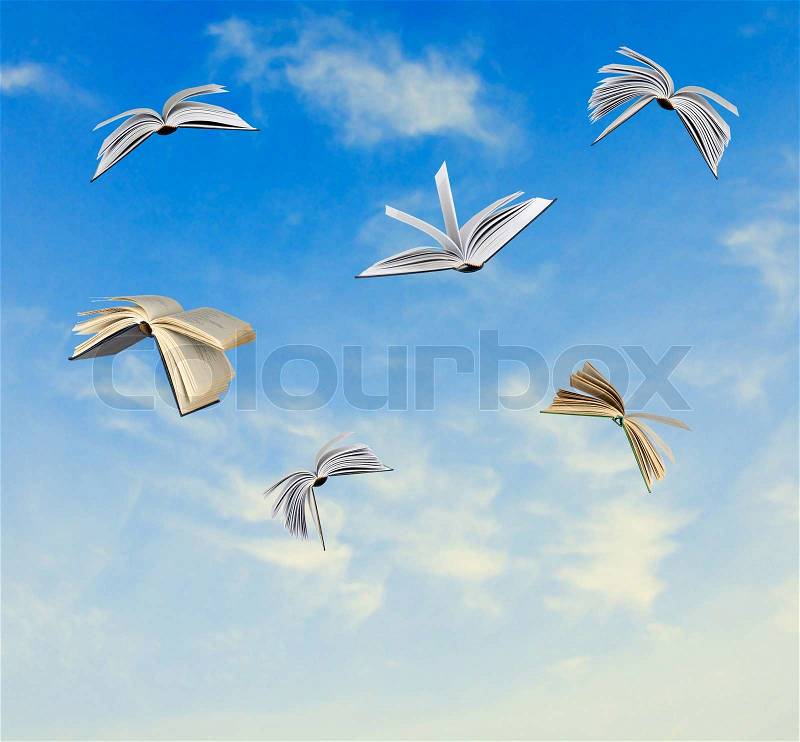 Flying books, stock photo