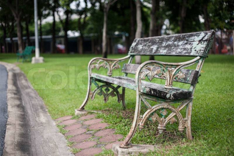 Old vintage bench in the park, stock photo