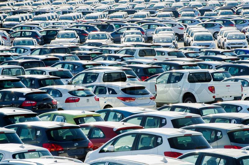 TUSCANY, ITALY - 27 June: New cars parked at distribution center in Tuscany, Italy This one of biggest distribution centers in Italy, stock photo