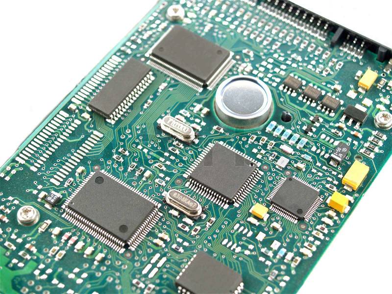 Computer Parts such as Circuit Boards, Memory Chips, CPU and Hard Disk, stock photo
