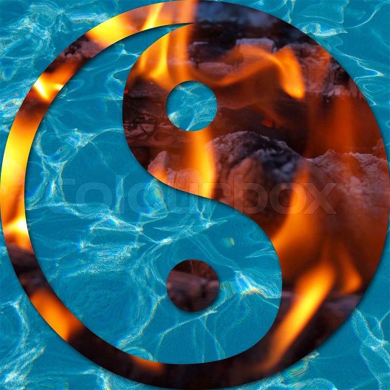 Water and Flames in a Yin and Yang Symbol Opposites Concept, stock photo