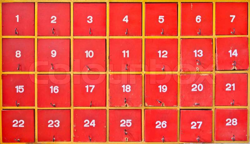 Red cabinet with number, stock photo