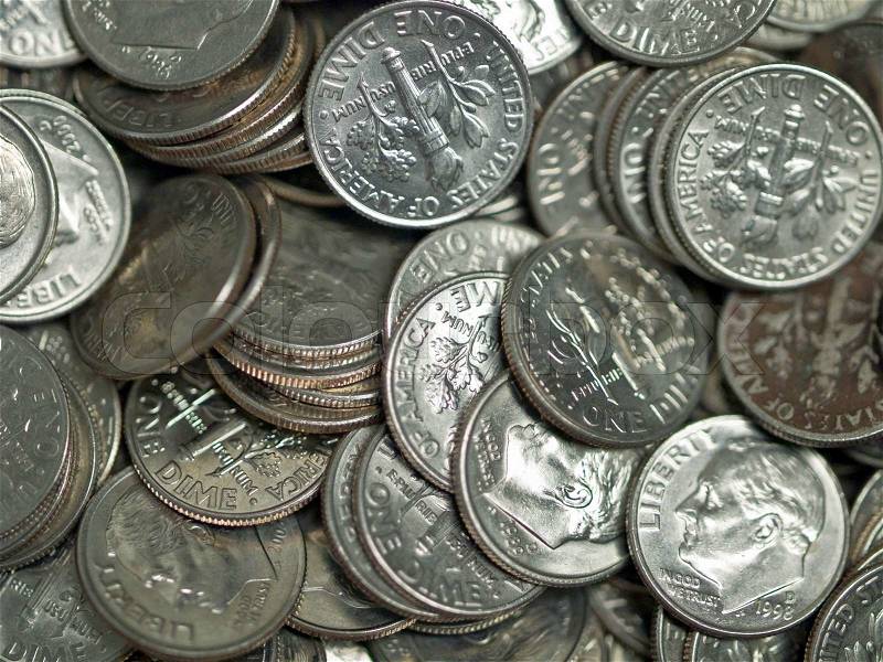 Pile of United States Coins Silver Dimes, stock photo