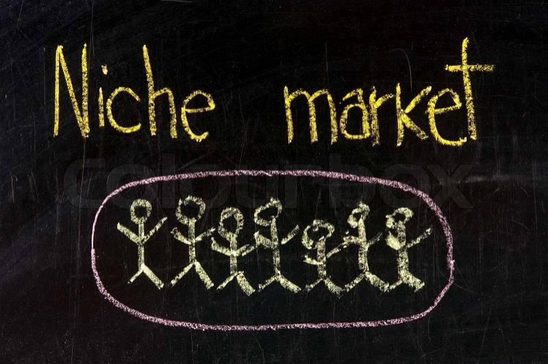 Niche market with people symbols written on blackboard background high resolution, stock photo