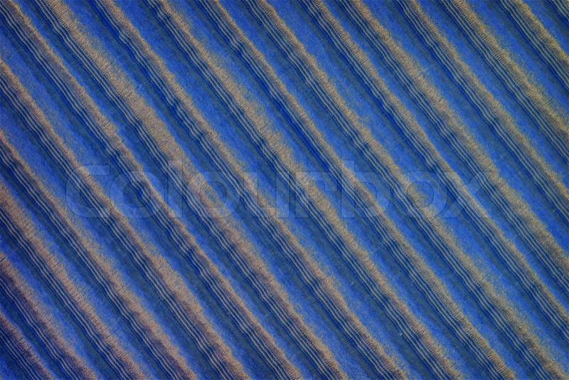 Close up of dark blue striped wool textile in Hi-Res, stock photo