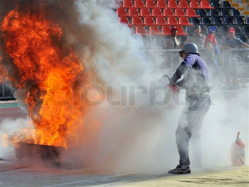 Demonstration performance of firefighters, stock photo