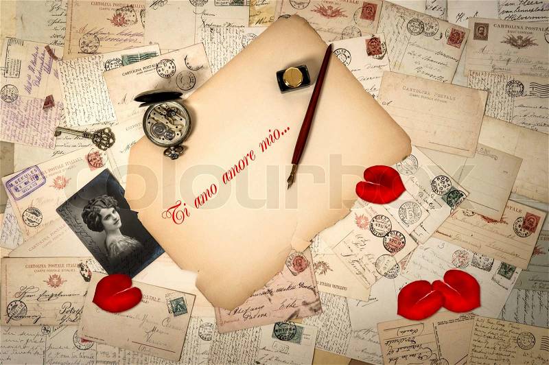 Old love letters and post cards, stock photo