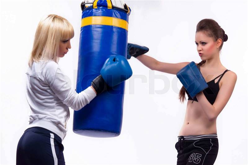 Two woman in sports is a boxing, stock photo