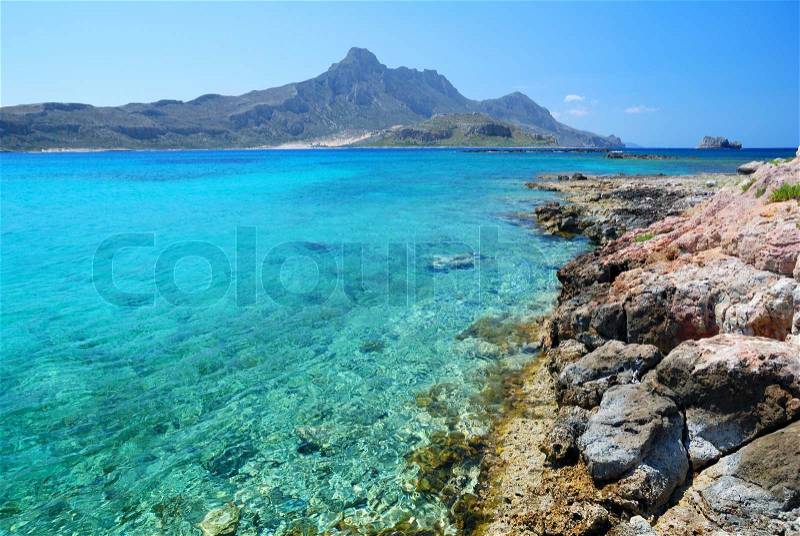 Blue Transparent Sea and Mountains, stock photo