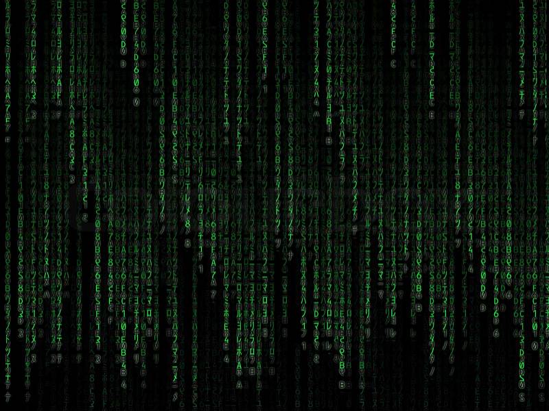 Green binary code on black background, stock photo