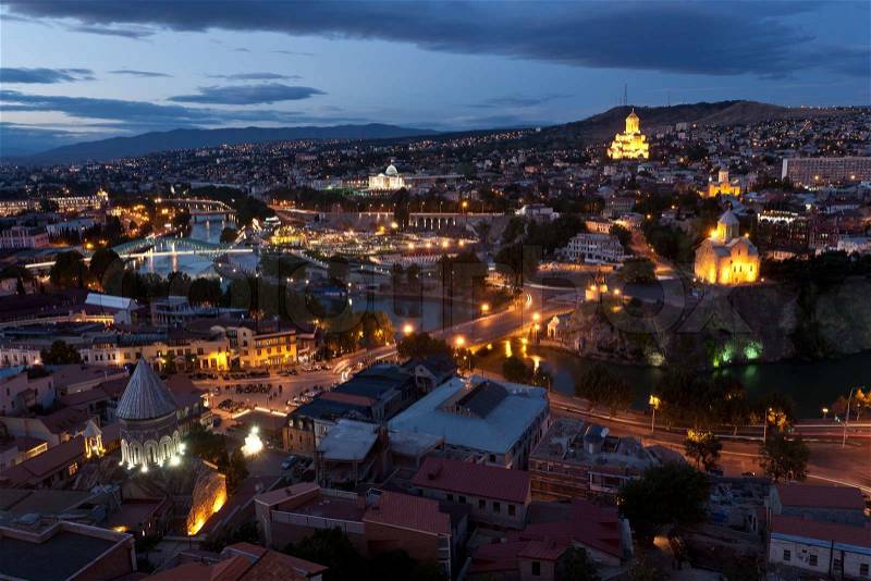 Night view of Tbilisi, stock photo
