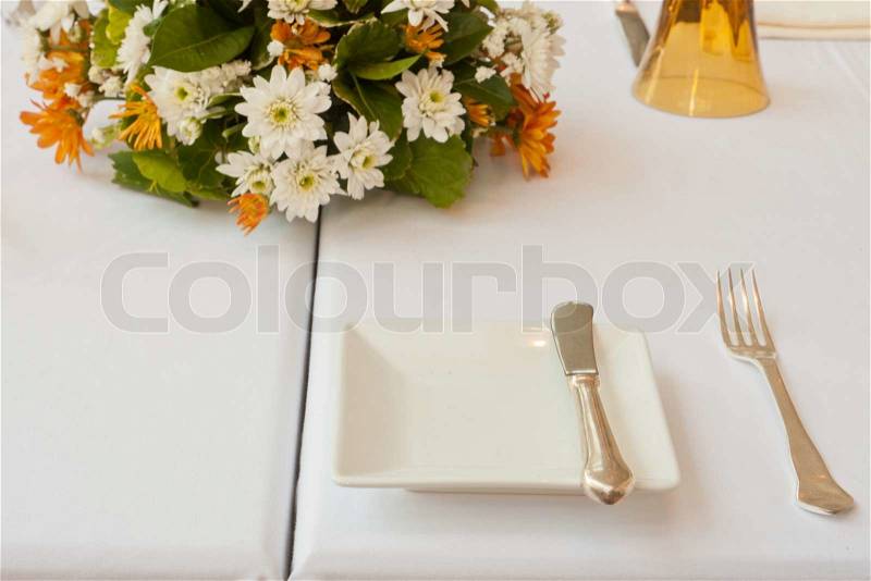 Dinner table set, stock photo