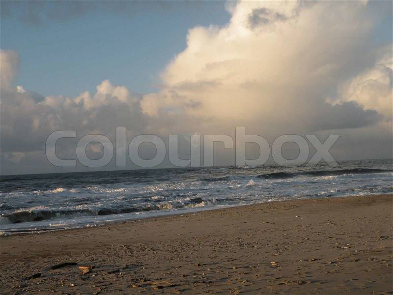 North Jutland, Denmark at North Sea on a stormy but sunny winterday, stock photo