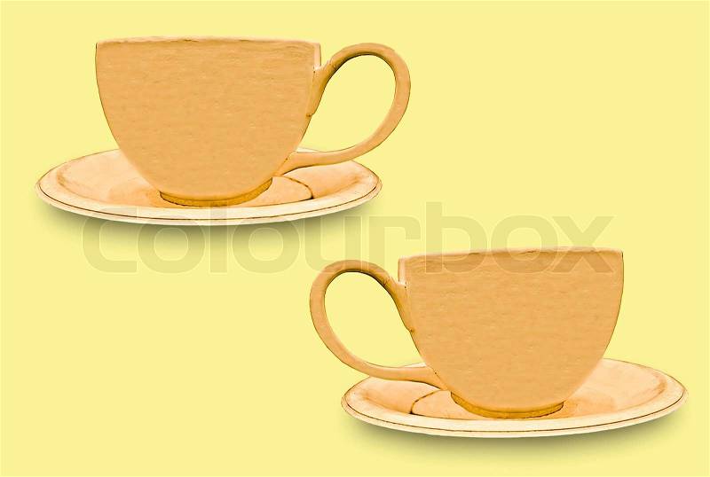 The Cup of coffee isolated on yellow background, stock photo