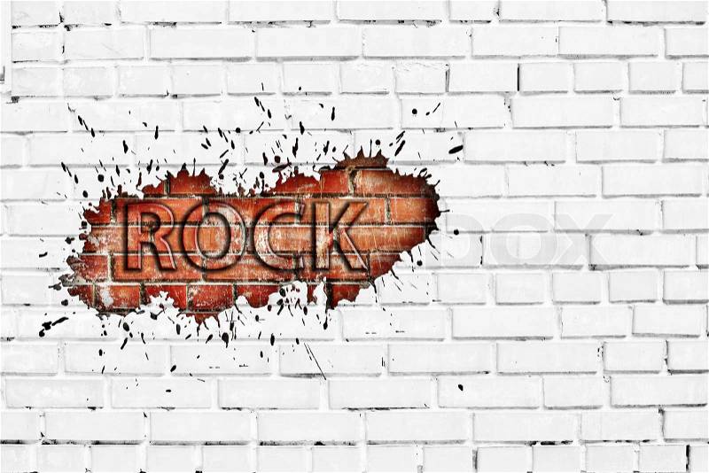 Grunge rock music poster on brick wall, stock photo