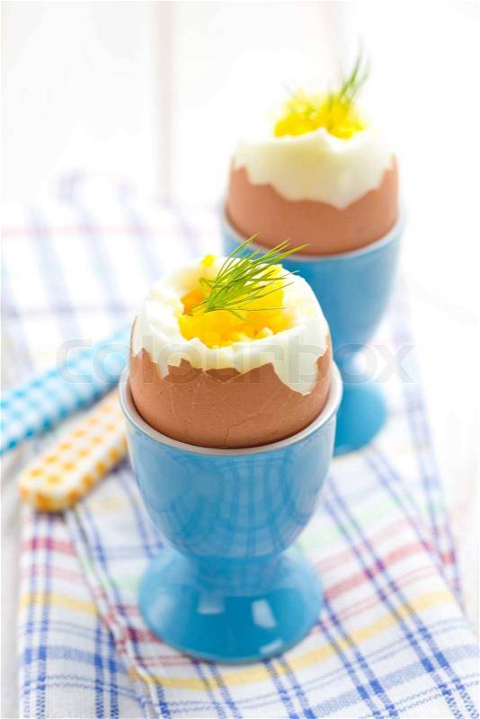 Soft boiled eggs, stock photo