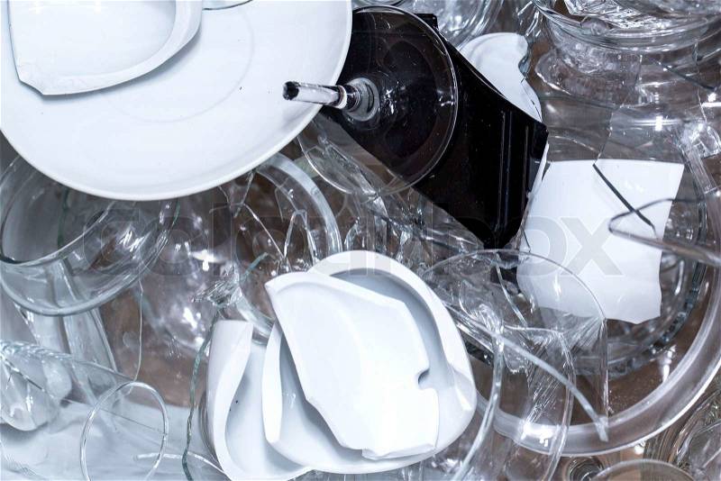 Broken glass or ceramic dishes, stock photo