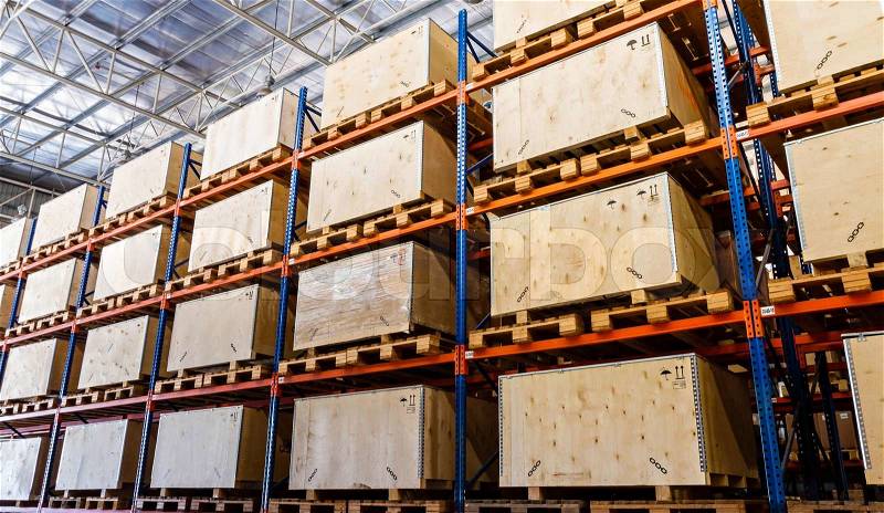 Shelves manufacturing storage in a warehouse, stock photo