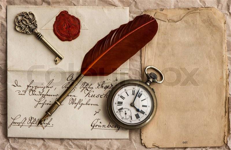 Old letter with wax seal vintage background, stock photo