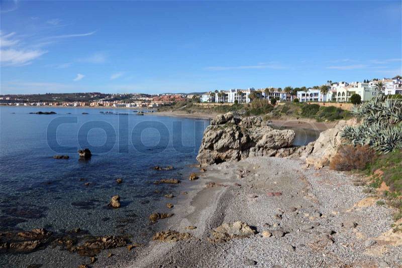 Costa del Sol beach near Sabinillas, Andalusia, Spain, stock photo
