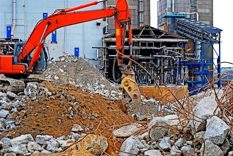 Digger and demolition, stock photo