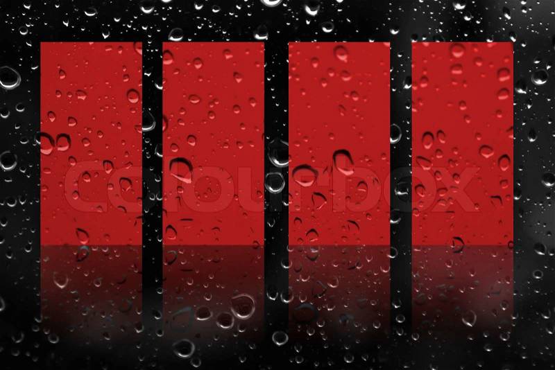 Artwork red label on rain drop abstract black background, stock photo