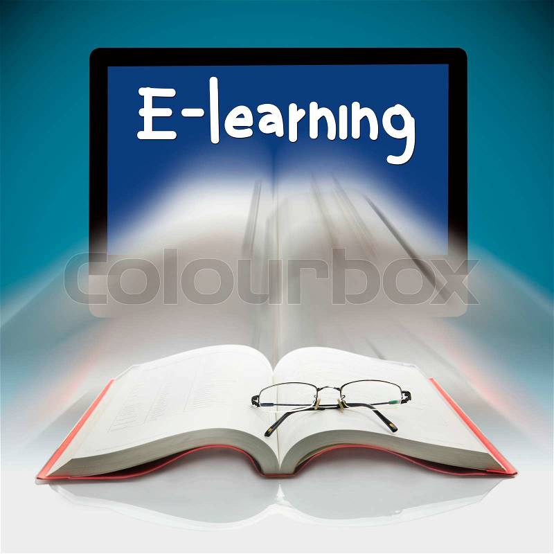 Books and computers, The concept E-learning, stock photo