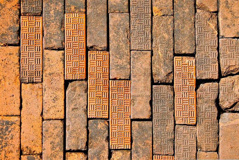The Old brown brick on floor ground, stock photo