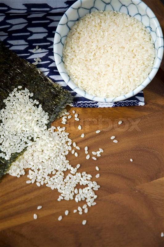 Japanese rice out of bowl, stock photo