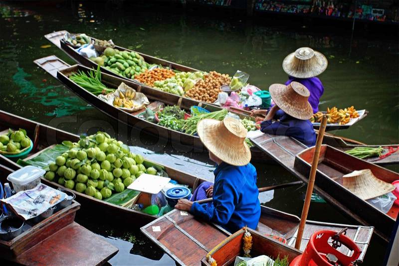 Floating Market in Thailand , stock photo
