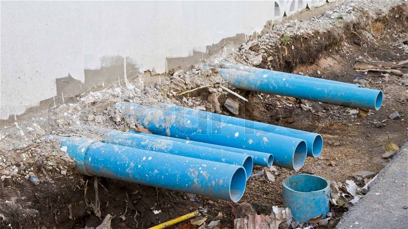 Pvc pipe for waste water, In the building, stock photo