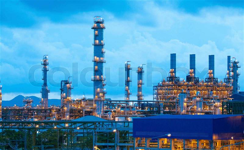 Petrochemical plant in the evening time, stock photo