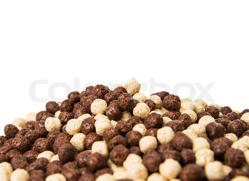 Chocolate cereals isolated on a white background, stock photo