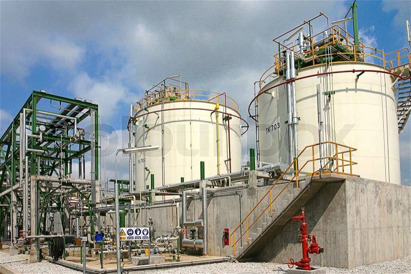 Polymer tanks in the industrial estate , stock photo