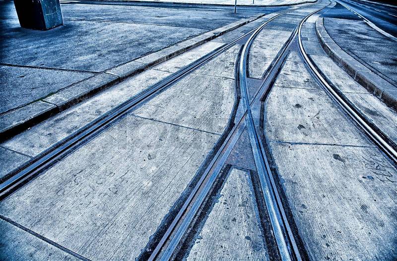 Deserted Viennese street with nice tram rails early in the morning, stock photo