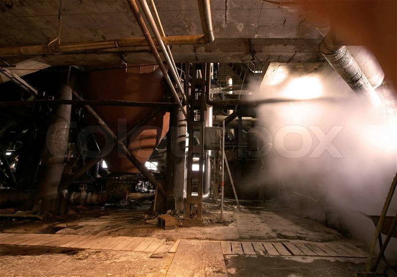 Old creepy dark decaying dirty factory, stock photo