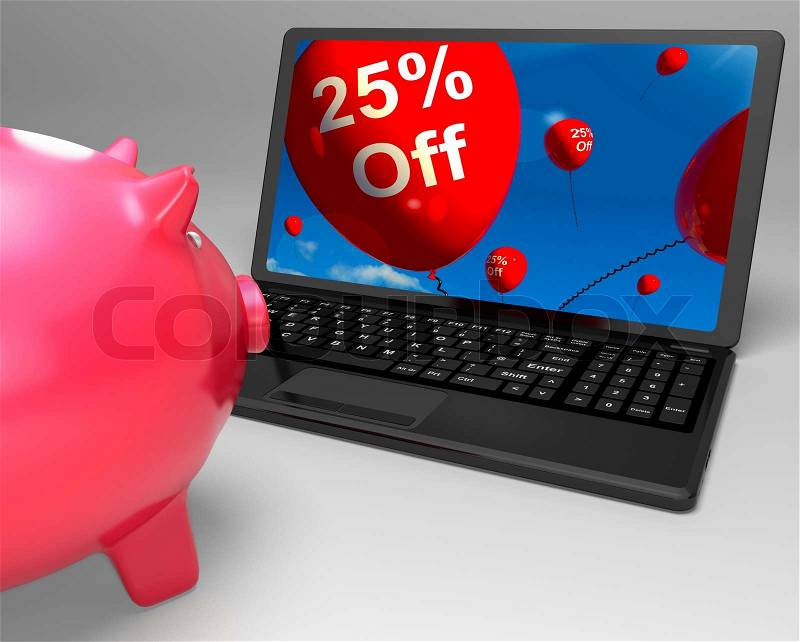 Twenty-Five Percent Off On Laptop Shows Discounts And Special Deals, stock photo