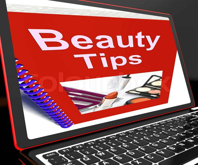 Beauty Tips On Laptop Showing Makeup Hints And Guidance, stock photo