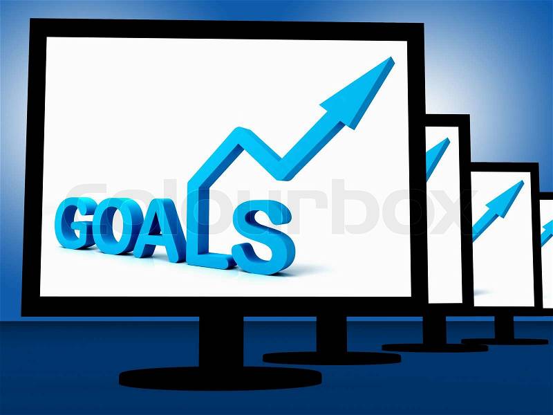 Goals On Monitors Showing Company\'s Targets And Aspirations, stock photo