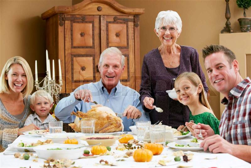 Multi Generation Family Celebrating Thanksgiving, stock photo