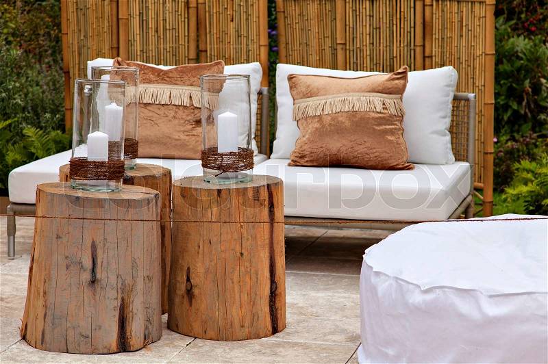 Image of a cosy seating area in the garden. , stock photo