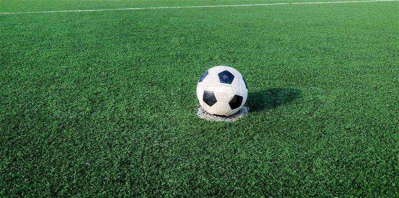 Soccer Football on Penalty spot for Penalty Kick, stock photo