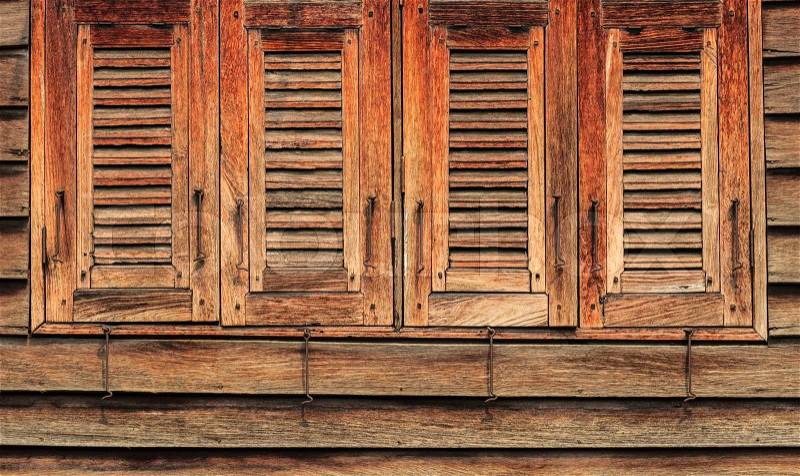 Old Wooden Windows, 4 Closed, Oriental Style, stock photo